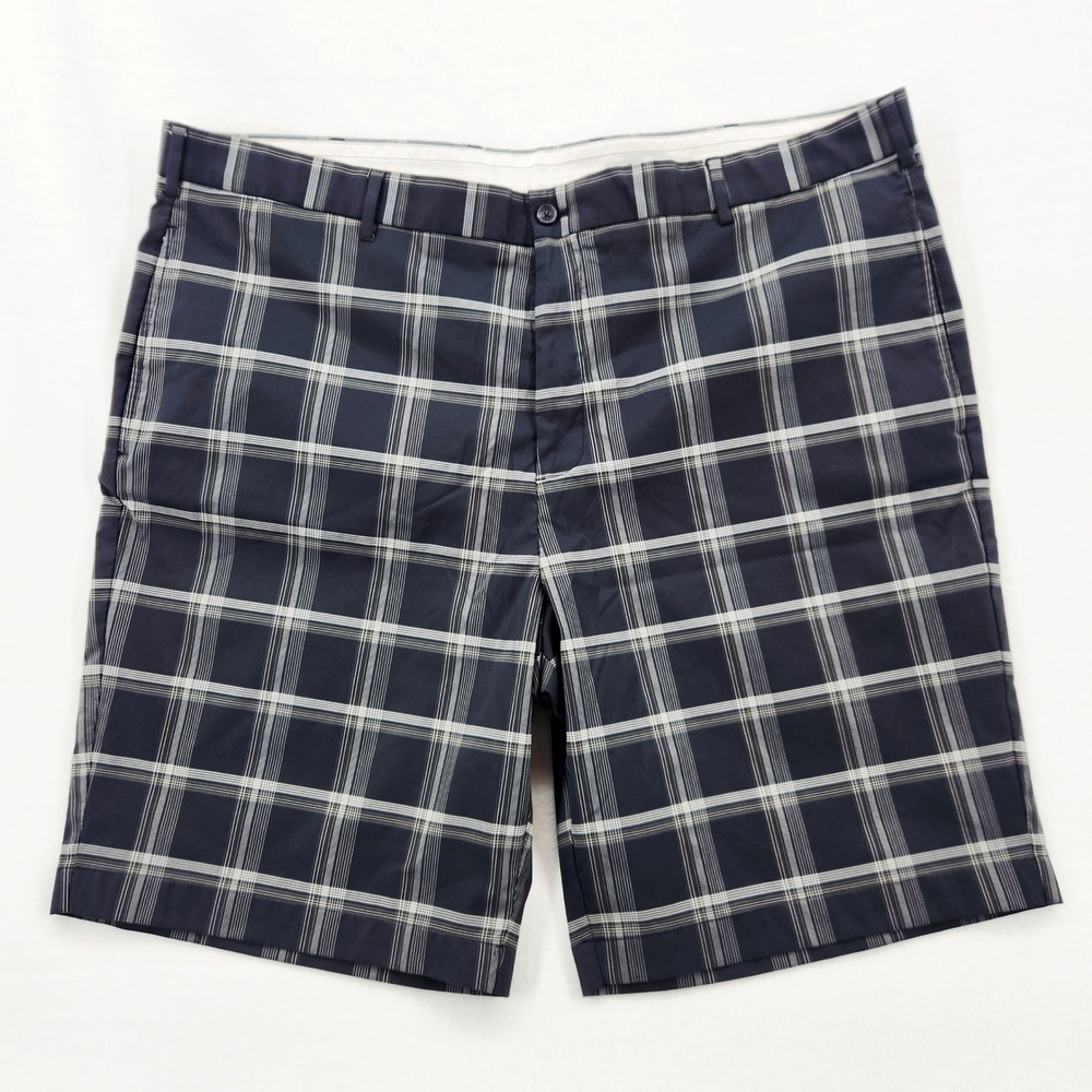 Greg Norman Mens Navy Blue White Plaid Golf Shorts Size 44 Performance Stretch
